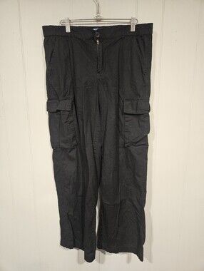 Project Indigo Women's Size 14 Black Mid-Rise Flat Front Wide-Leg Cargo Pants